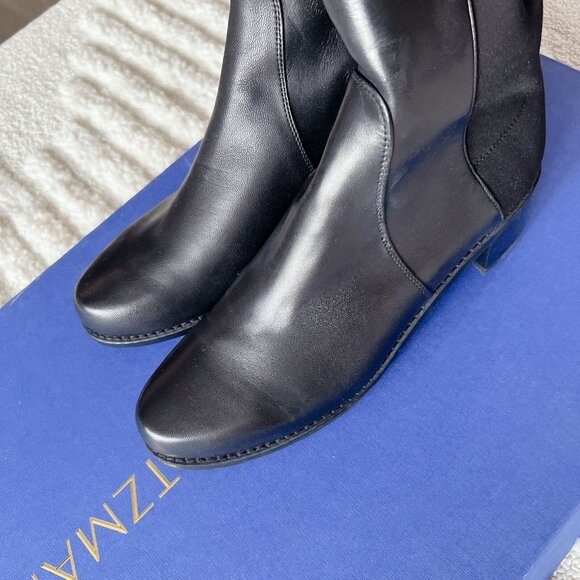 Stuart Weitzman City 5050 Heel Over The Knee OTK Black Leather Boots US 7 SPAIN - Picture 8 of 13
